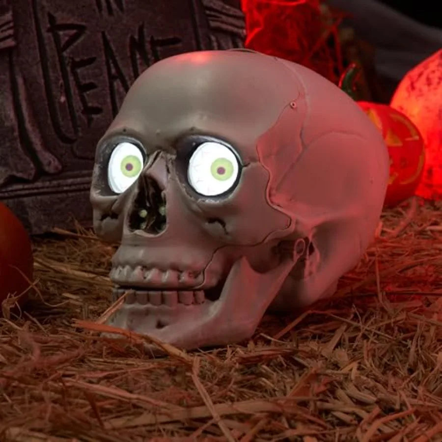 Indoor Animatronics Skull Table Desk Home Decor Haunted House Sound Activated LED Lights Up Eyes Party Halloween