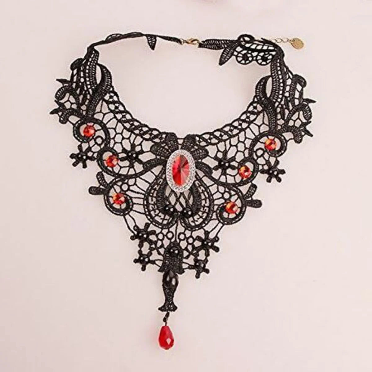Fashion New Vintage Gemstone Black Lace Beads Choker Gothic Steampunk Style Stonego Gothic Collar Necklace ( Pack of 1/2)