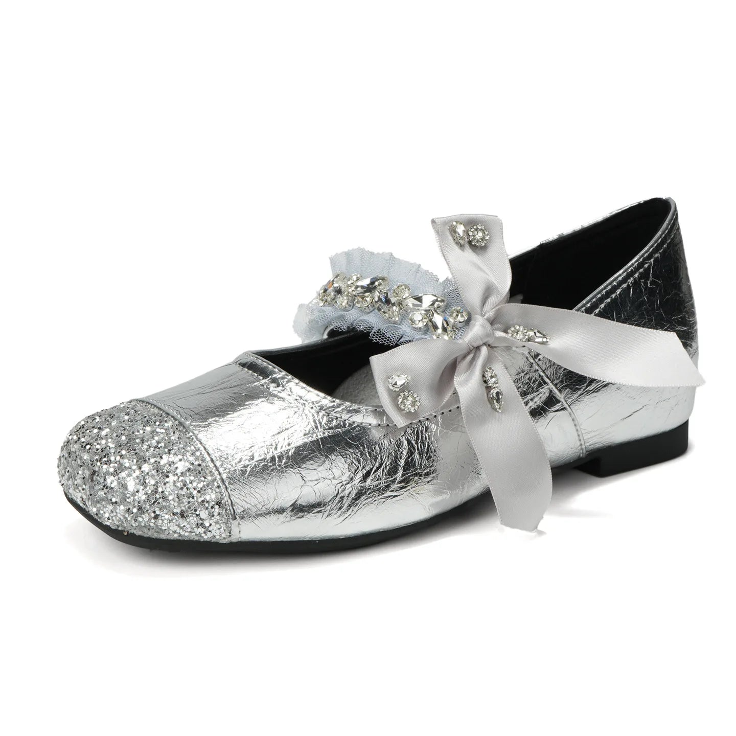 Shining Rhinestone Mary Jane Shoes Women Butterfly-Knot Fashion Shallow Comfort Casual Flats Shoes Elegant Dress Shoes Female