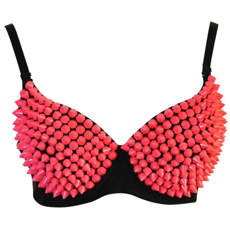 Silver Rivets Punk Rave Bralette Lingerie Gothic Bra Top Push Up Brassiere Nightclub Party Bar Fashion Hot Bras For Women