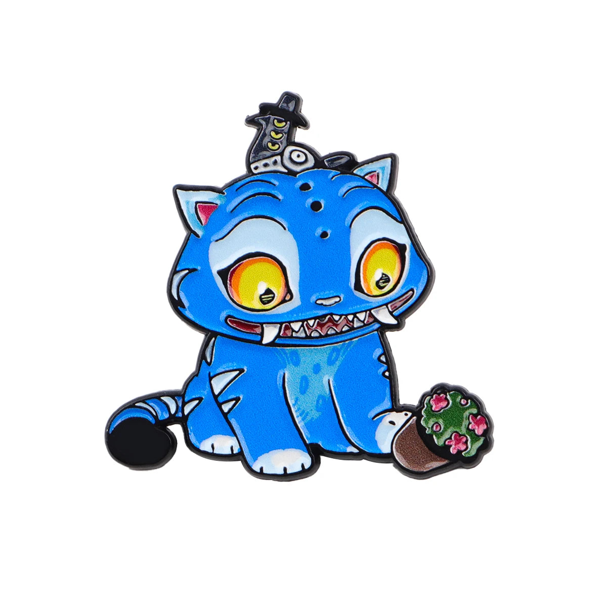 Happy Blue Cat Enamel Pin Fantasy Hunter Team Brooches Woman Men Backpack Accessories Bags Badge Lapel Jewelry Gift for Kids