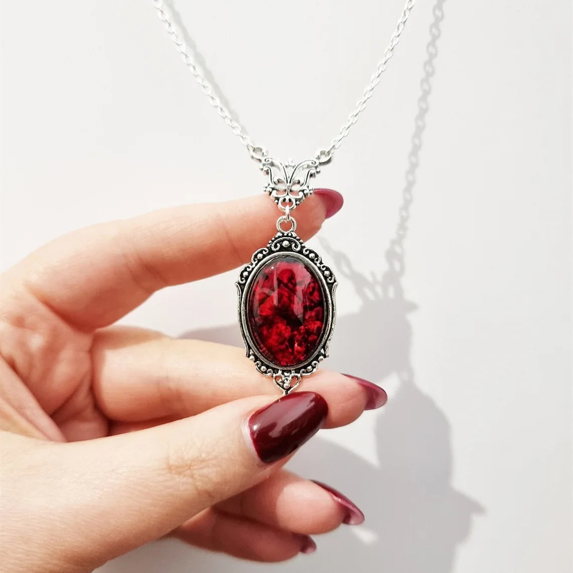 Vintage Gothic Blood Red Quartz Charm Necklace Butterfly Necklace For Women Vampire Embossed Witch Jewelry Accessories
