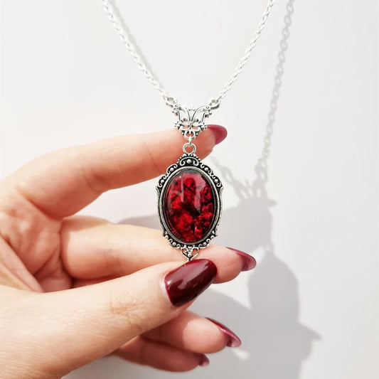 Vintage Gothic Blood Red Quartz Charm Necklace Butterfly Necklace For Women Vampire Embossed Witch Jewelry Accessories