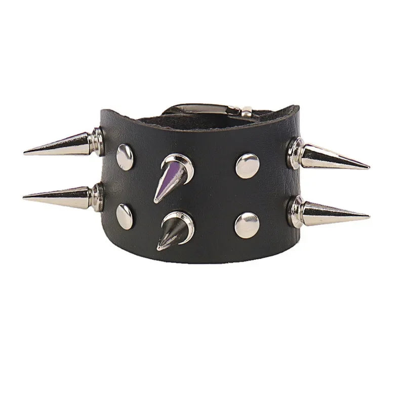 New PU Leather Studded Bracelet Punk Bracelet Adjustable Goth Cuff Bracelet Gothic Rivet Buckle Wristband for Men Women