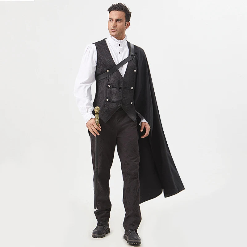 Steampunk Shawl Half Shoulder Cape with Belt Black Shawl Cape Medieval Halloween Costume Men and Women Can Perform Stage Perform