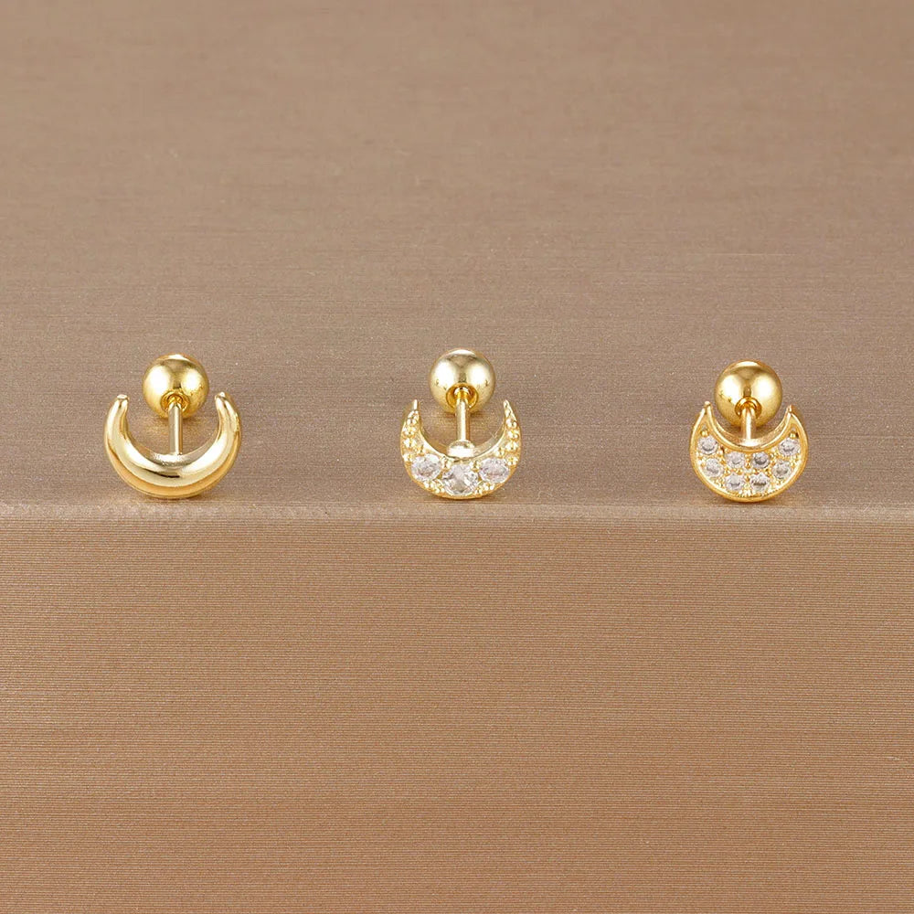 3PCS Stainless Steel Gold Color Crown Stud Earring Set For Women 14K Gold Plated Crystal Zircon Unique Horse Eye Earring Jewelry