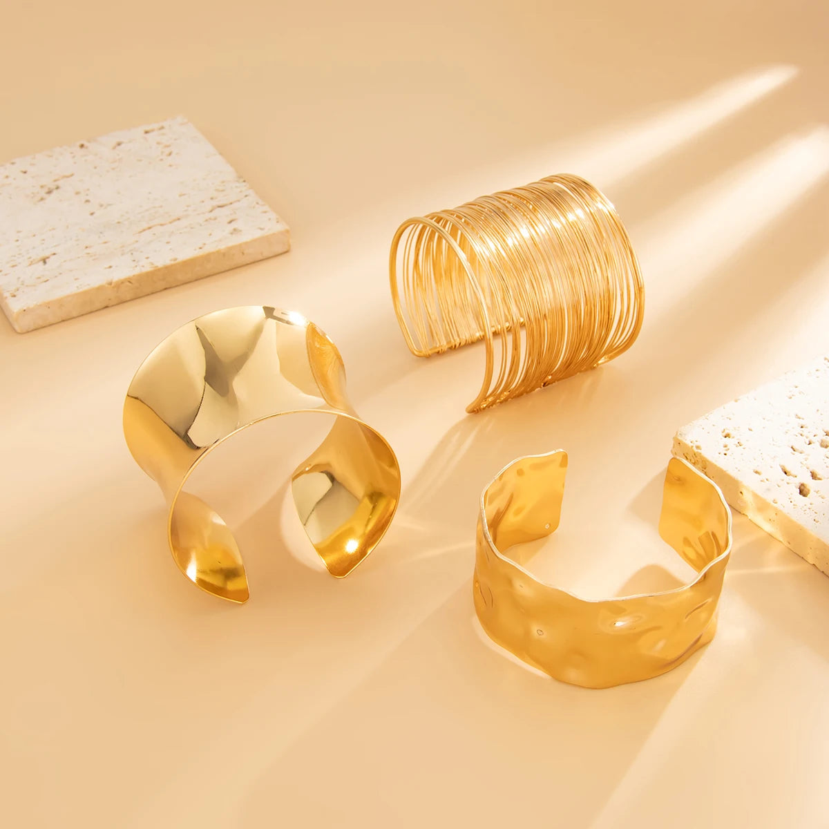 Ingemark Exaggerated Stacking Alloy Wide Bangles for Women Vintage Irregular Open Cuff Armband Bracelets Party Jewelry