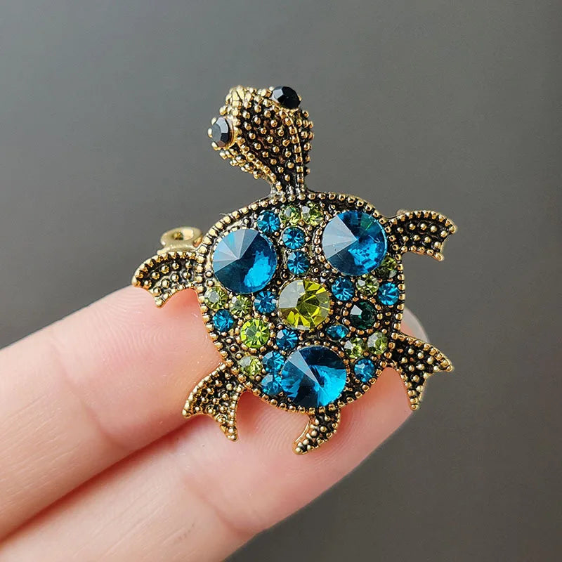 Vintage Rhinestone Cute Cartoon Turtle Animal Brooches For Women Men Clothing Accessories Brooch Pins Charms Jewelry Gifts