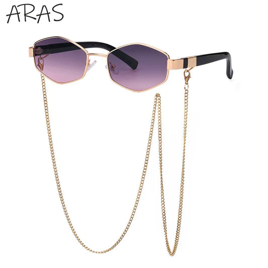 Retro Small Frame Hexagon Sunglasses Women With Chain 2025 Luxury Brand Steampunk Unique Polygon Sun Glasses For Ladies Eyewear