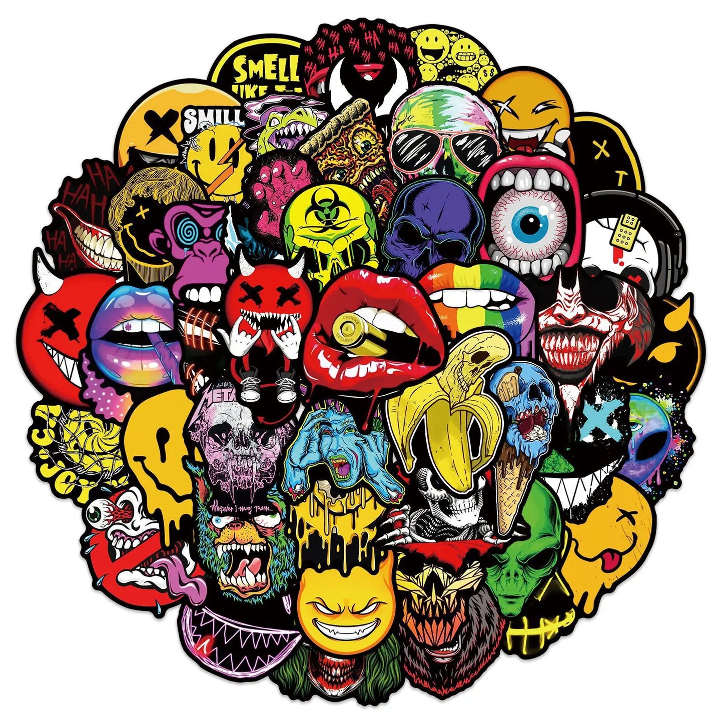 50PCS Horror Ghost Face Graffiti Stickers DIY Scooter Trolley Box Car Motorcycle Helmet Waterproof Sticker Toy Halloween