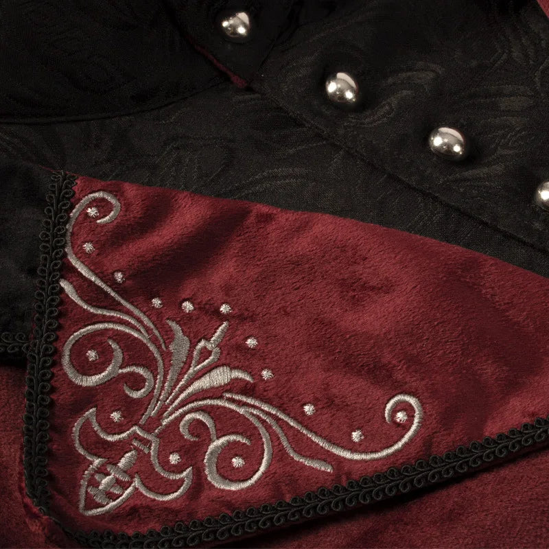 Men's Medieval Steampunk Castle Vampire Devil Red Coat Cosplay Costume Middle Ages Victorian Nobles Tuxedo Suit Trench coat