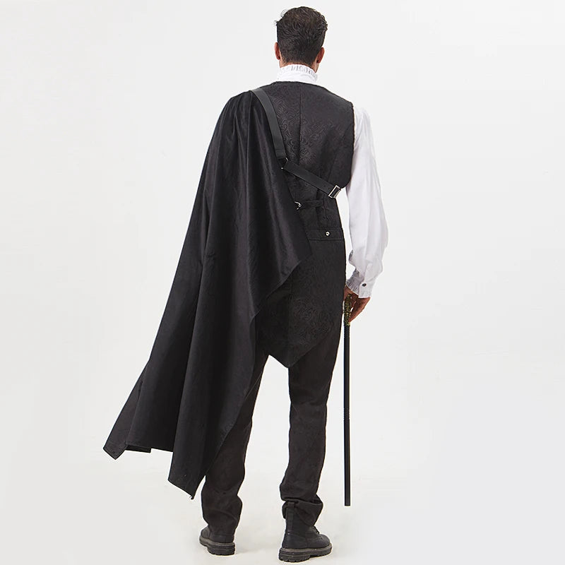 Steampunk Shawl Half Shoulder Cape with Belt Black Shawl Cape Medieval Halloween Costume Men and Women Can Perform Stage Perform
