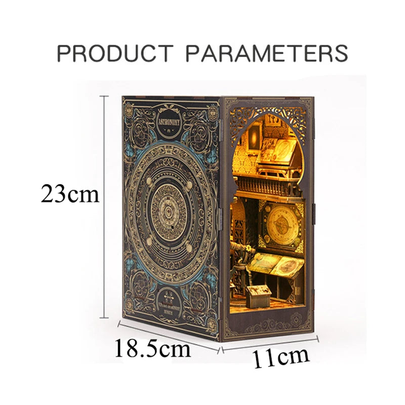 DIY Book Nook Wooden Miniature Model Kit Museum of Astronomy Bookend Assembled 3D Puzzle Bookshelf Home Decor Friends Gifts