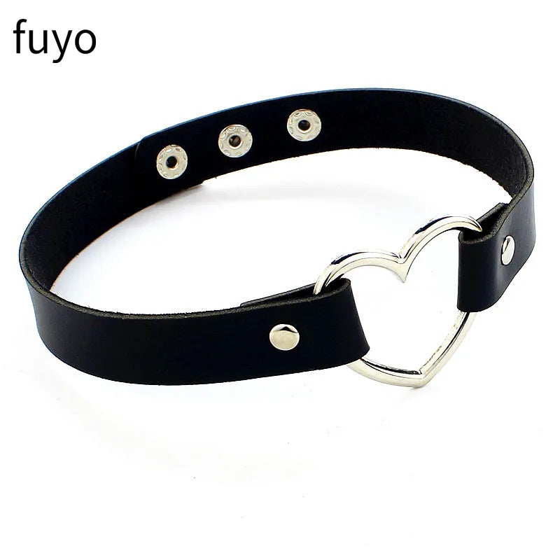 Woman Black Punk Choker Collar Necklace Sexy PU Leather Heart Lock Key Spike Chocker Gothic Cosplay Accessories Party Jewelry