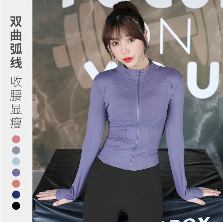 New Yoga Coat Short Sports Jacket WOMEN'S Fitness Clothes Slimming Body Sculpting Zipper Yoga Jacket