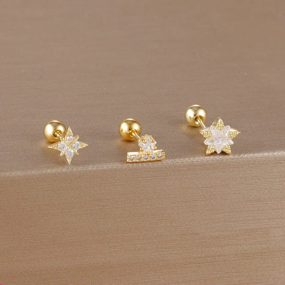 3PCS Stainless Steel Gold Color Crown Stud Earring Set For Women 14K Gold Plated Crystal Zircon Unique Horse Eye Earring Jewelry