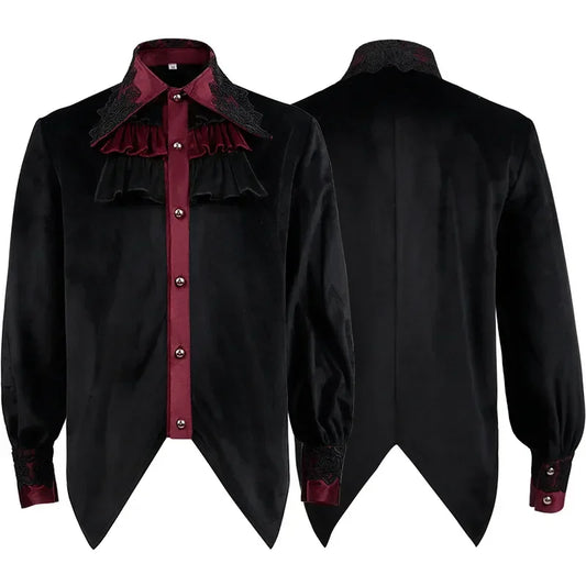 Steampunk Men's Shirts Vampire Renaissance Victorian Gothic Medieval Long Sleeve Shirts Blouse Men Halloween Costume Tunic Top