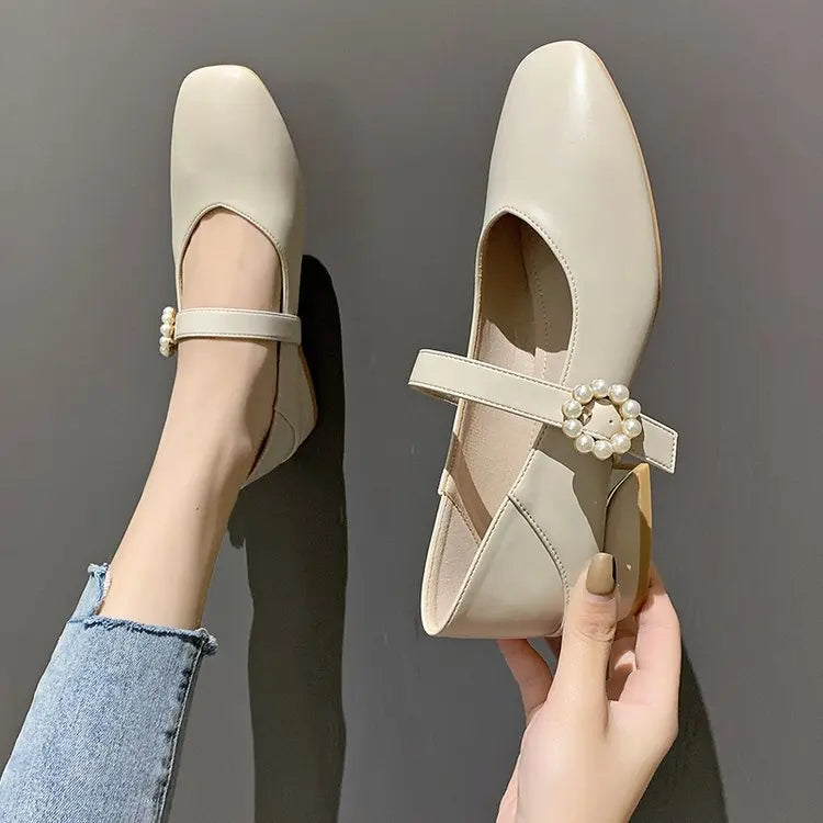 Autumn New Women Low-heeled Mary Jane Shoes Daily Solid Color Square Toe Female Office Single Shoes Bombas De Mujeres