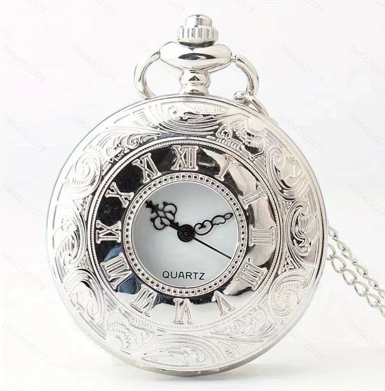 Vintage Charm Black Unisex Fashion Roman Number Quartz Steampunk Pocket Watch Women Man Necklace Pendant with Chain Gifts