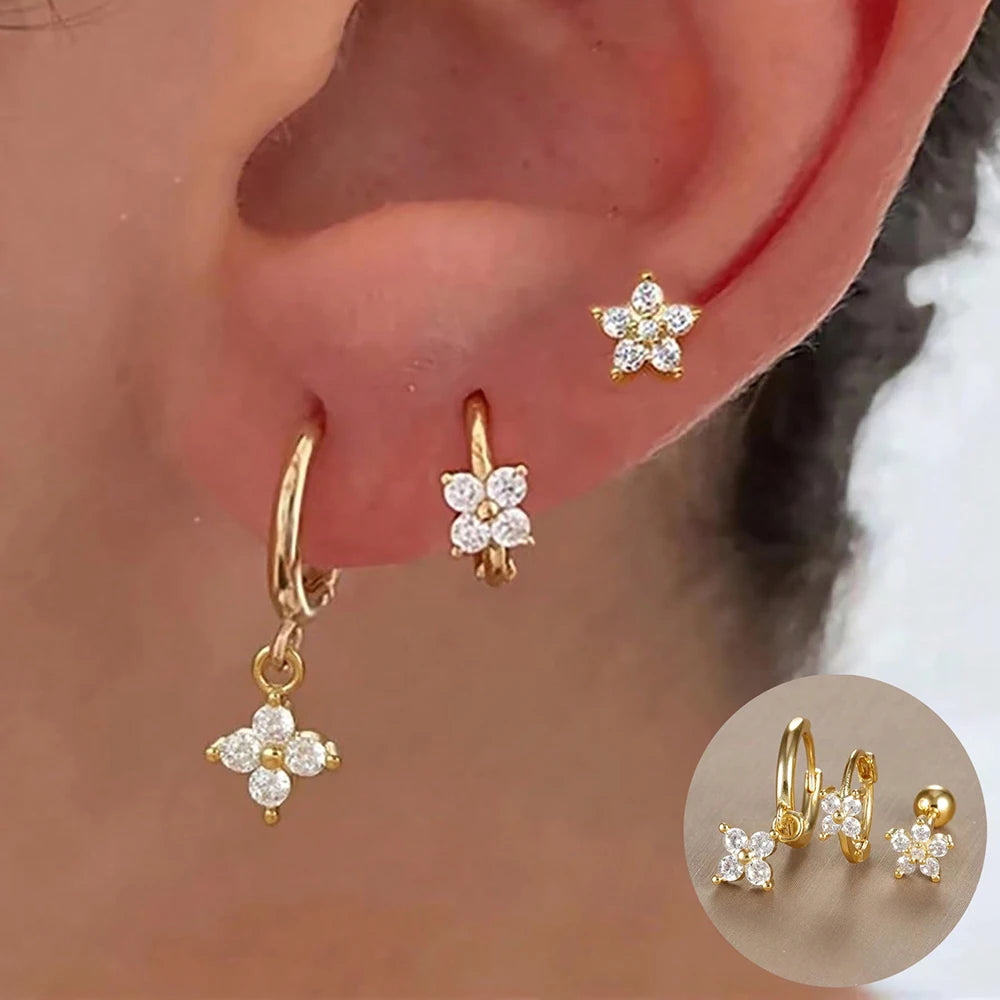 3PCS Stainless Steel Gold Color Crown Stud Earring Set For Women 14K Gold Plated Crystal Zircon Unique Horse Eye Earring Jewelry