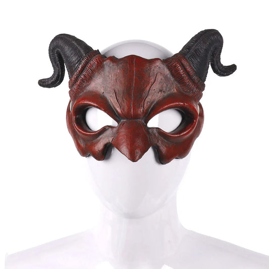 Demon Mask Horns Devil Half Face Mask Party Cosplay Horror Monster Masquerade Scary Haunted House Props PU Mask Decor Halloween
