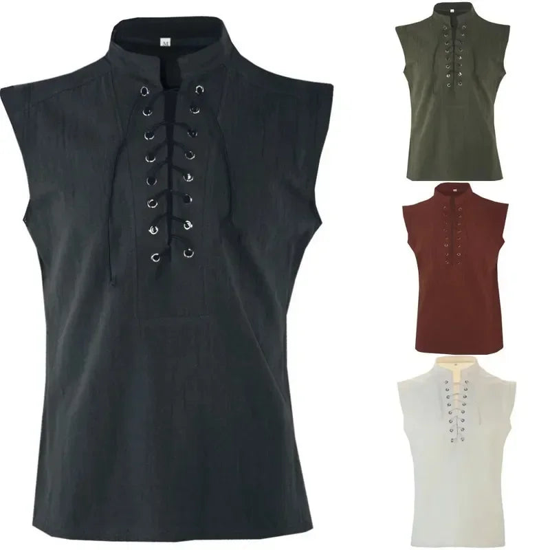 Medieval Steampunk Vikings Adult Pirate Vest Plus Size Men Costume Carnval Renaissance Gothic Sleeveless Vest Cosplay