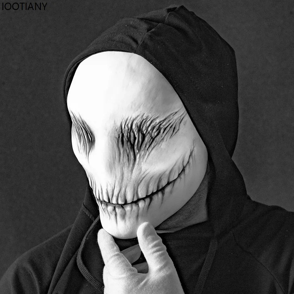 White Ghost Head Cover Adult Cosplay Skull Latex Mask Monster Demon Evil Smile Mask Carnival Horror Part Halloween