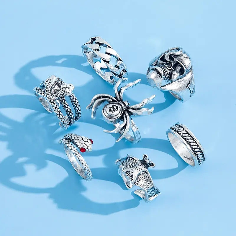 Gothic Skeleton Unisex Ring Set Punk Grunge Butterfly Frog Woman Man Jewelry Hip Hop Party Street Ring Accessories New Gift