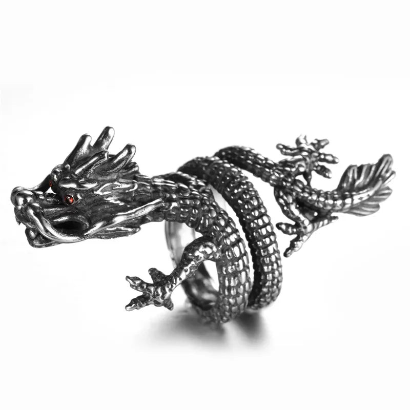 Jisensp Gothic Punk Dragon Ring Men Retro Viking Animal Adjustable Finger Rings for Women Personality Magical Cool Jewelry Gift