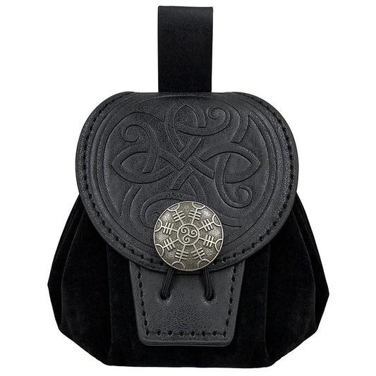 Steampunk Medieval Punk Style Fanny Packs for Men Pu Leather Coin Purse Hangable Belt Waist Bag Drawstring Hip Belt Bag Cosplay