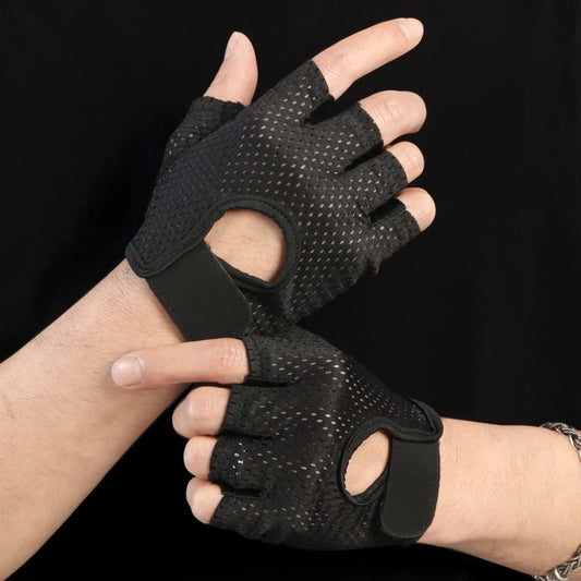 Half Finger Gloves Ice Silk Breathable Gym Fitness Women Men Anti-Slip Pad Cycling Fingerless Gloves Bicycle