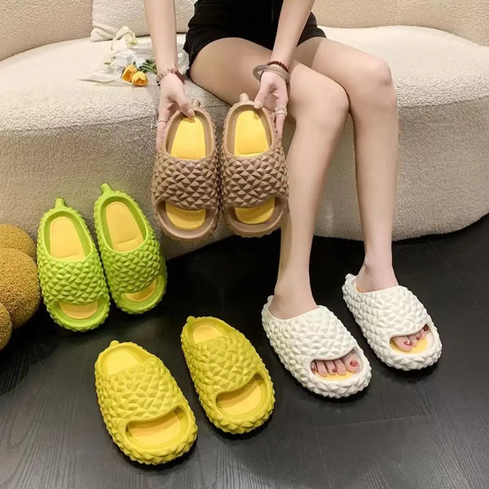 Fashion Funny Creative Durian Slippers Thick Sole Soft Slippers Women Men Beach Wear Shoes Anti Slip Flat Slides Sandals Summer