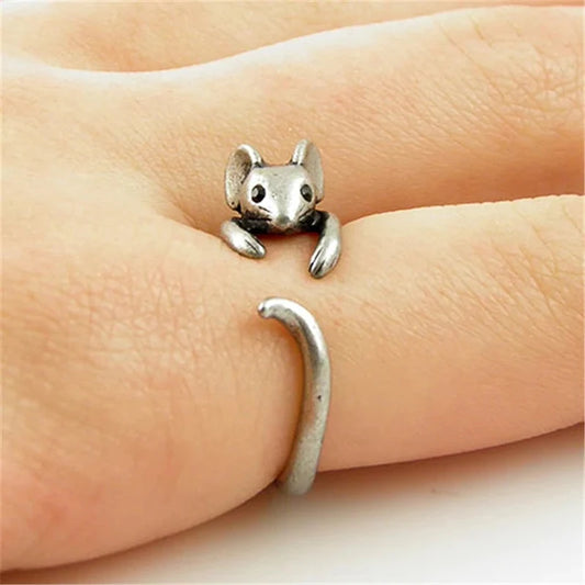 Vintage Mouse Animal Finger Ring for Women Antique Silver Color Gothic Girls Knuckle Rings Fancy Gift Hot Jewelry