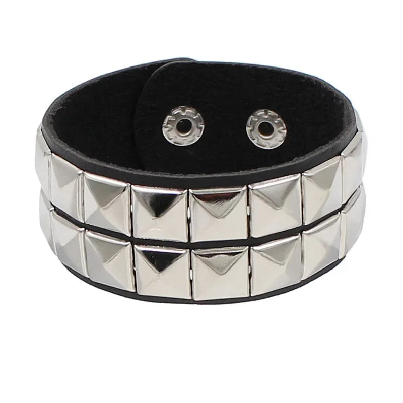 New PU Leather Studded Bracelet Punk Bracelet Adjustable Goth Cuff Bracelet Gothic Rivet Buckle Wristband for Men Women