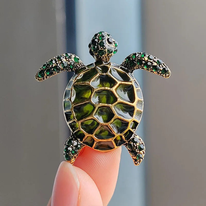 Vintage Rhinestone Cute Cartoon Turtle Animal Brooches For Women Men Clothing Accessories Brooch Pins Charms Jewelry Gifts