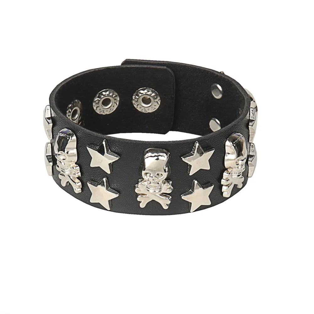 New PU Leather Studded Bracelet Punk Bracelet Adjustable Goth Cuff Bracelet Gothic Rivet Buckle Wristband for Men Women
