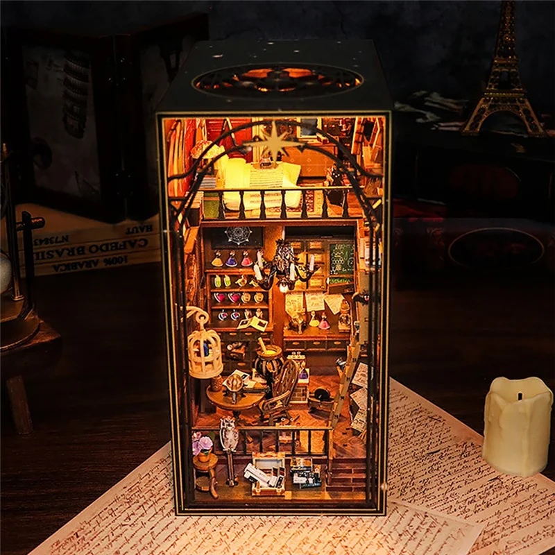 DIY Book Nook Kit Wooden  House 3D Puzzle Assembly Model Construction Bookshelf Insert Decoration