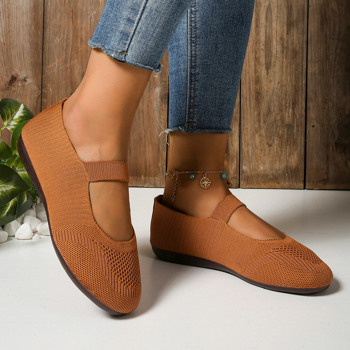 Leisure Sweet Flats for Women Summer Slip on Round Toe Classic Shoes for Women Solid Elastic Band Flock Platform Flats Plus Size