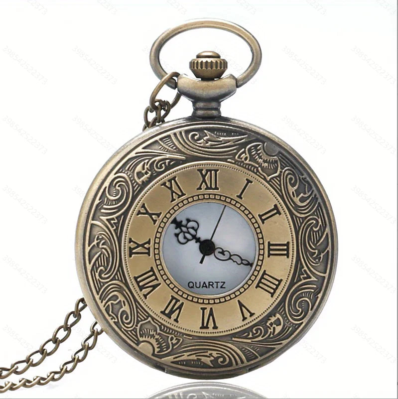 Vintage Charm Black Unisex Fashion Roman Number Quartz Steampunk Pocket Watch Women Man Necklace Pendant with Chain Gifts