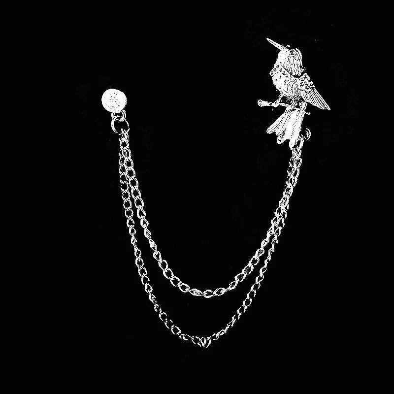 New Fashion Bird Brooch Star Crystal Tassel Chain Lapel Pin Suit Shirt Fashion Clothing Brooches for Women Men Accessories