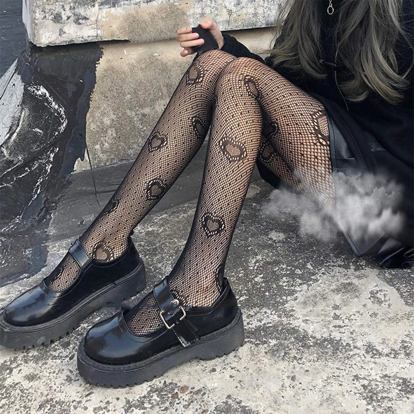 Kawaii Gothic Hollow Out  Lolita Bow Knot Fishnet Stockings Women Spicy Girl Black White Thin Ins Tide Lace Tights