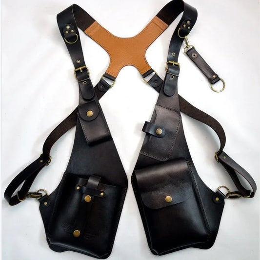 Steampunk Vintage PU Leather Shoulder Harness Bag Double Phone Wallet Case Holster Viking Underarm Purse Bag Costume