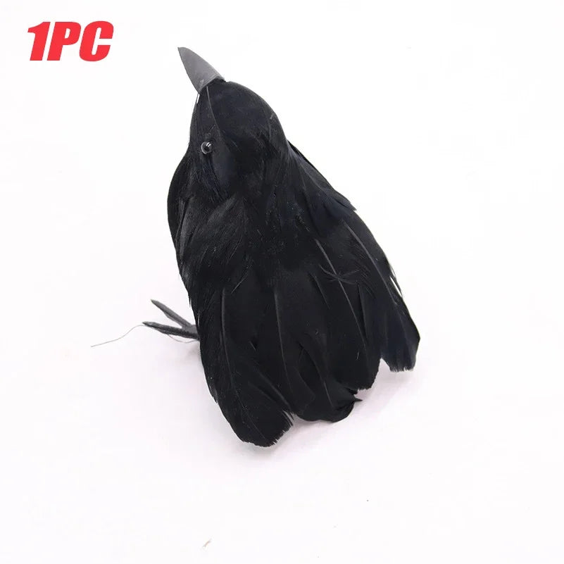 1-6PCS Black Feather Crow Spooky Mock Bird Prop for Haunted House Party Horror Scene Animal Decor Use Halloween