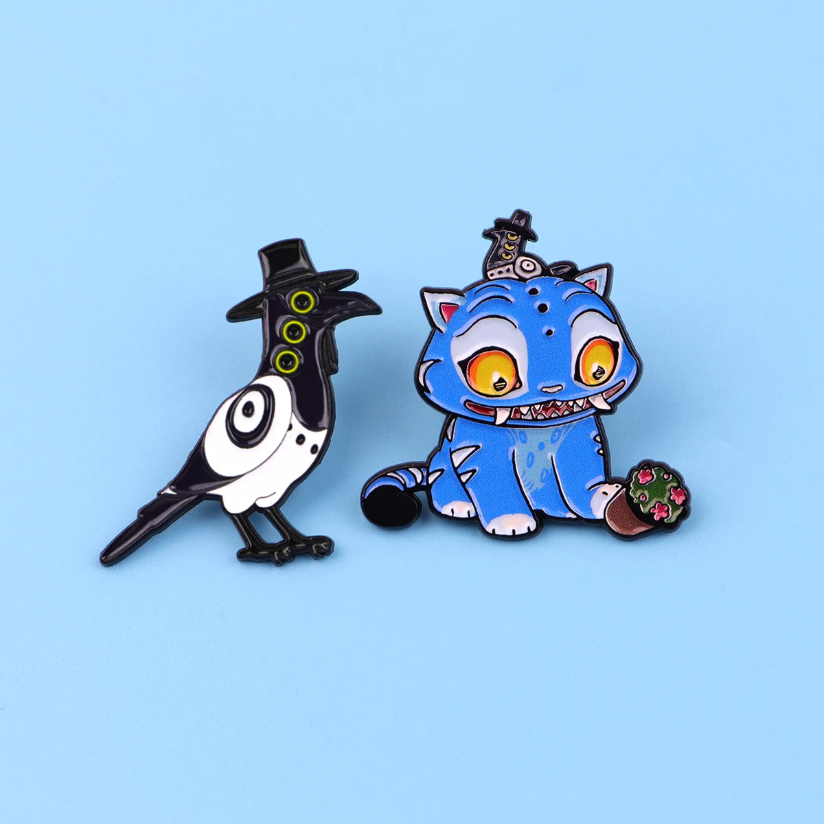 Happy Blue Cat Enamel Pin Fantasy Hunter Team Brooches Woman Men Backpack Accessories Bags Badge Lapel Jewelry Gift for Kids