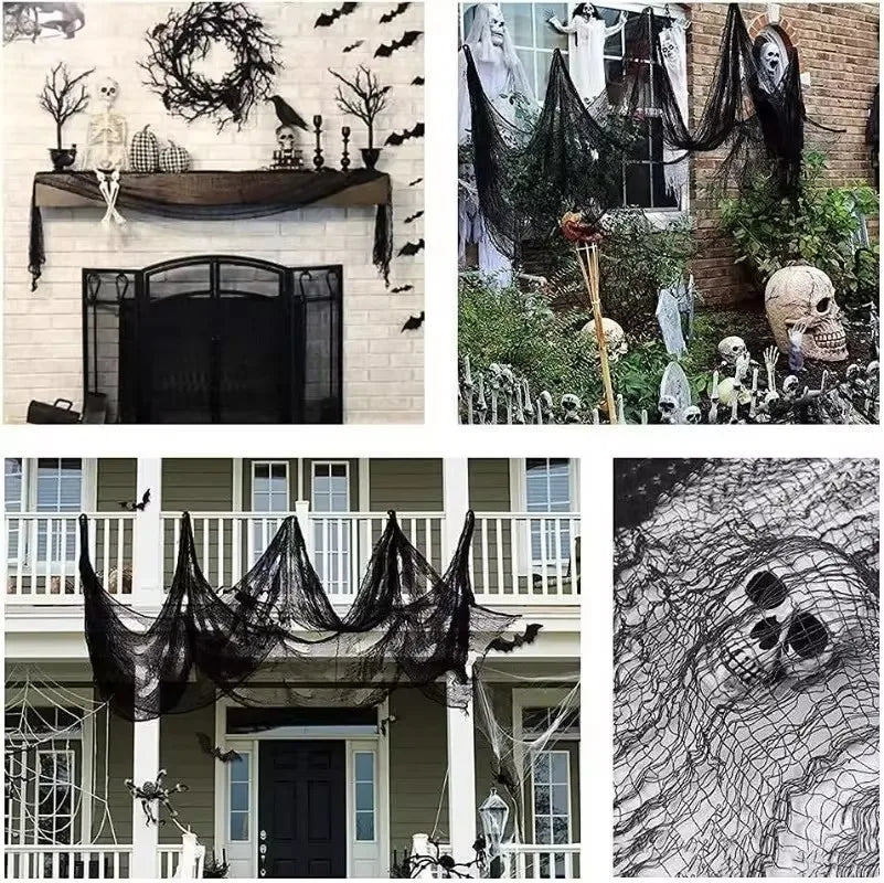 400cm Black Gauze Horror Haunted Houses Decor Black Creepy Cloth Party Home Doorway Wall Gauze Terror Scene Props Halloween