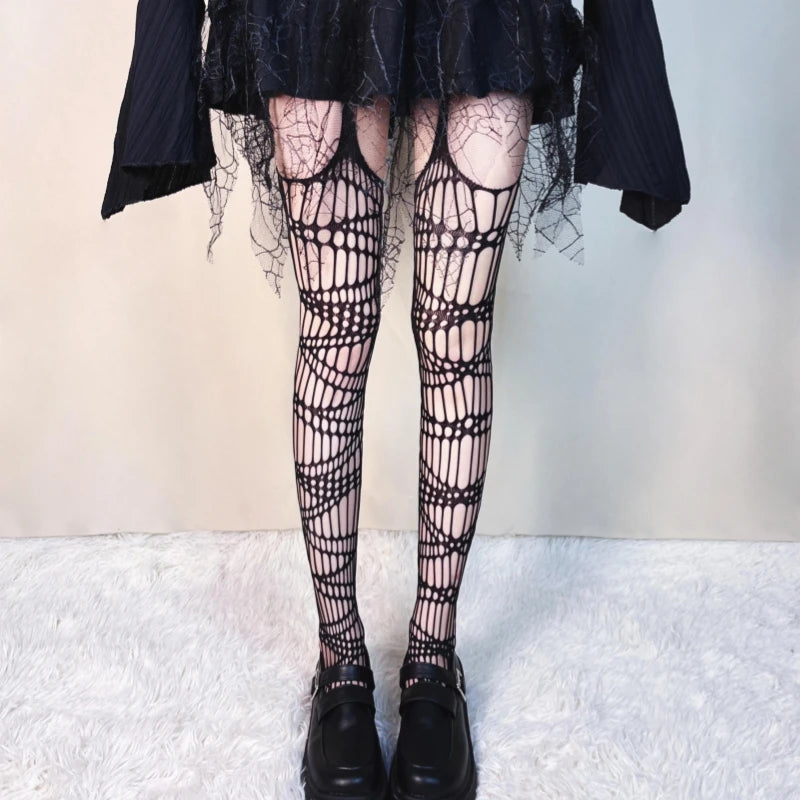 Gothic Punk Style Stockings Hot Girl Subculture Y2K Black Hole Bottoming Sexy Bandage Wrap Stockings Garter Fishnet Pantyhose