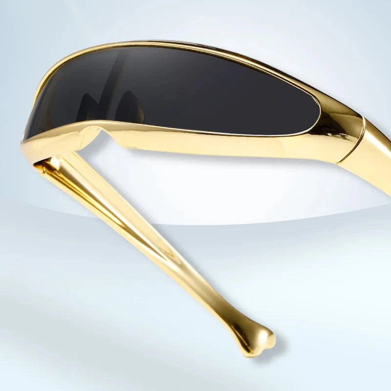 Futuristic One-piece Mirror Personalized Electroplated Sunglasses Women Men Y2K Steampunk Goggles Rave Party Glasses UV400