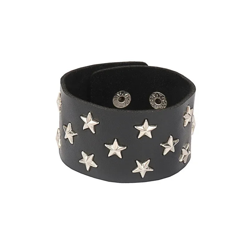 New PU Leather Studded Bracelet Punk Bracelet Adjustable Goth Cuff Bracelet Gothic Rivet Buckle Wristband for Men Women