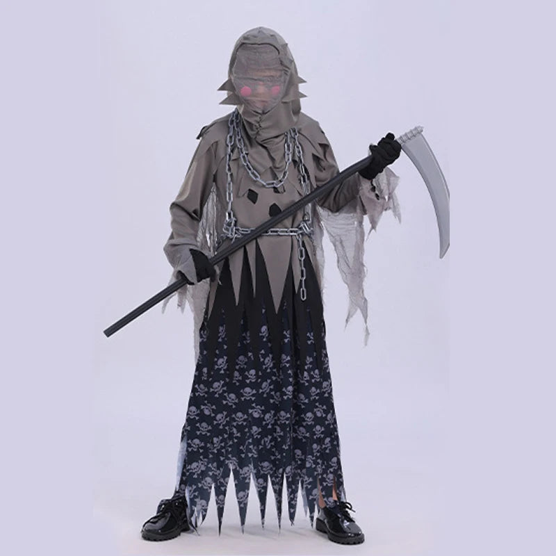 Ghost Dementors Cosplay Costume For Girls Kids Gothic Horror Zombie Tattered Hooded Capes Day Of The Dead Party Cloak