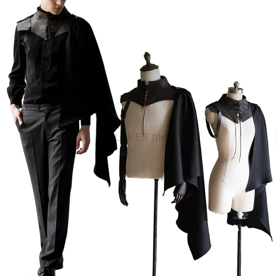 Medieval Black Cloak Single Shoulder Shawl Cosplay Accessories Black Costume Unisex Gothic Cape Fancy Dress Costume